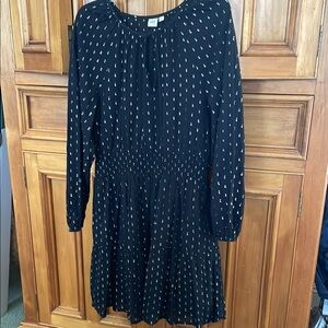 GAP Black and Silver Smocked Waist Mini Dress with Bishop Sleeves